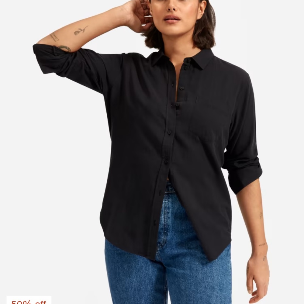 Everlane Black Double Gauze Button Down Shirt Size 12